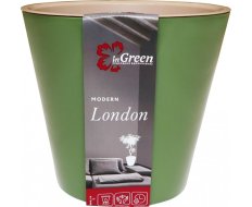 Горшок для цветов London D=125мм (1л) со вставкой, Олива, пластик ING1552ОЛ, InGreen